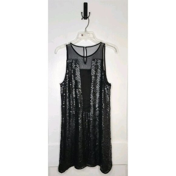 NWT Parker Carson Combo Silk Chiffon Sequin Embellished Black Tank Dress Sz L - Picture 2 of 6